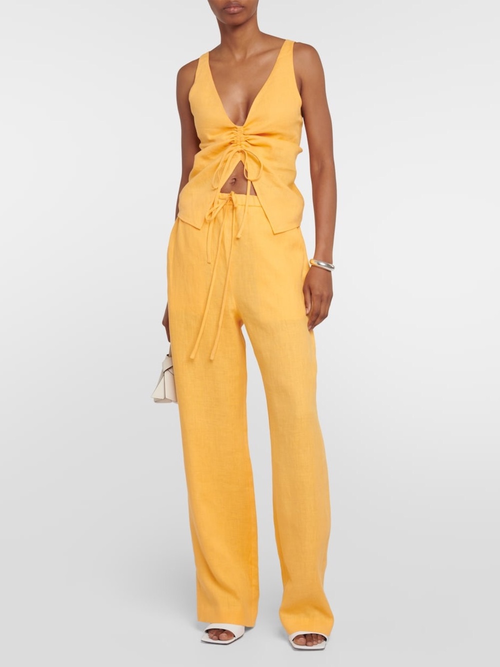 NWT Nanushka Orange 100% Linen Drawstring Straight Leg Pants Size Large